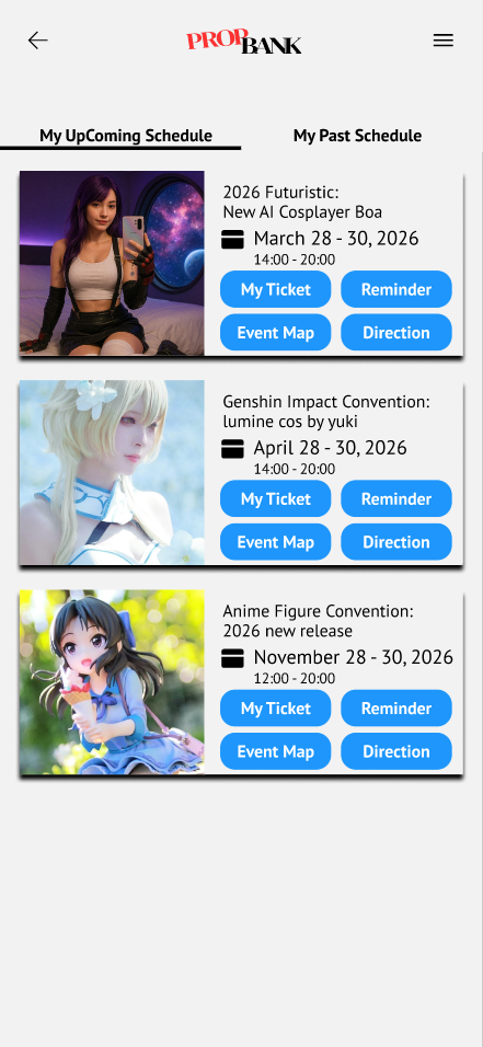 My Upcoming Schedule Page